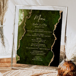 Poster Menu de Mesa de Casamento de Agata Dourada Verde O