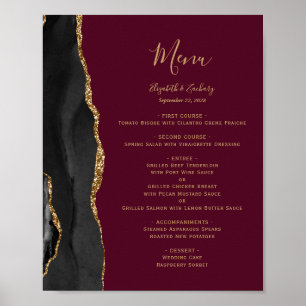 Poster Menu de Mesa de Casamento Dourado da Borgonha Negr