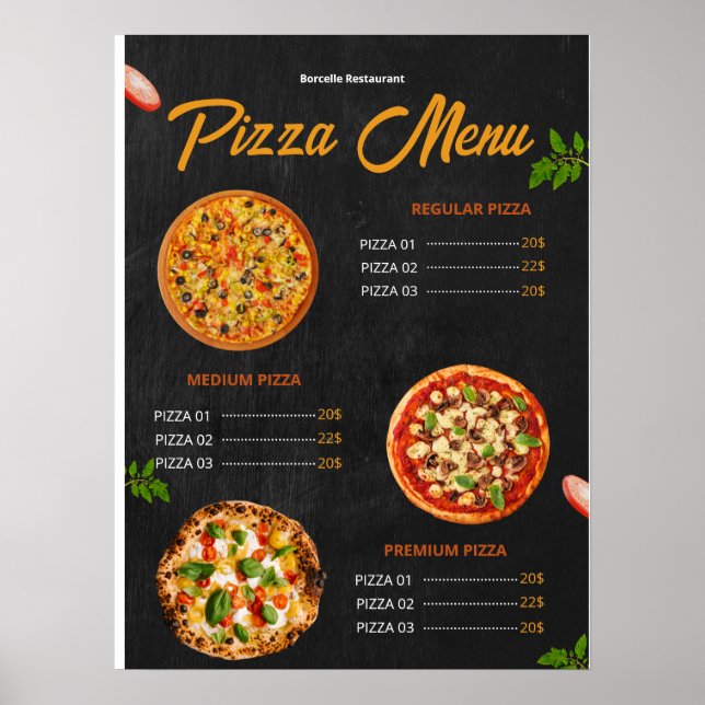 Poster Menu de Pizza Editável Pizzaria Menu de Restaurant (Frente)