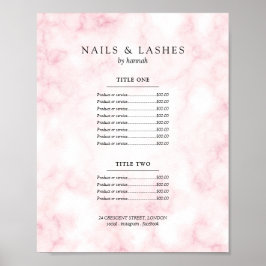 Poster Menu de preço de mármore Dourado com Rosa simples