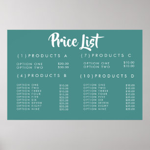 Poster Menu de Preço de Serviço Cartaz Impresso Personali