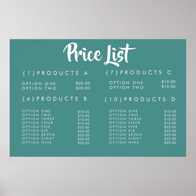 Poster Menu de Preço de Serviço Cartaz Impresso Personali (Frente)