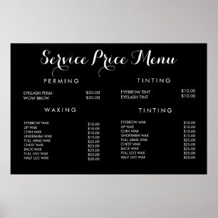 Póster Menu de Preço de Serviço Cartaz Impresso Personali