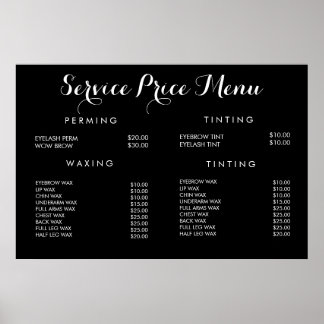 Póster Menu de Preço de Serviço Cartaz Impresso Personali