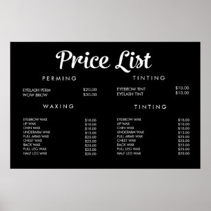 Póster Menu de Preço de Serviço Cartaz Impresso Personali