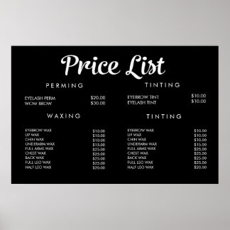 Póster Menu de Preço de Serviço Cartaz Impresso Personali