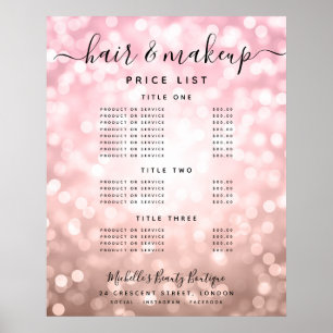 Poster Menu de Preços de Salão de Luzes Glitter em Ouro R
