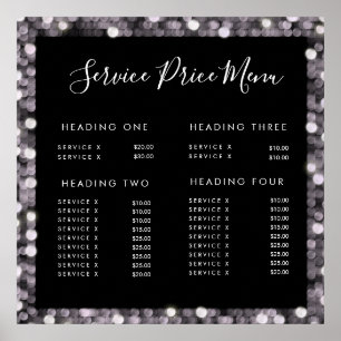 Poster Menu de Preços de Serviço Glamour Personalizado Im