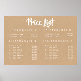 Poster Menu de Preços de Serviço KRAFT Cartaz Impresso Pe