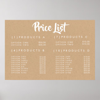 Poster Menu de Preços de Serviço KRAFT Cartaz Impresso Pe