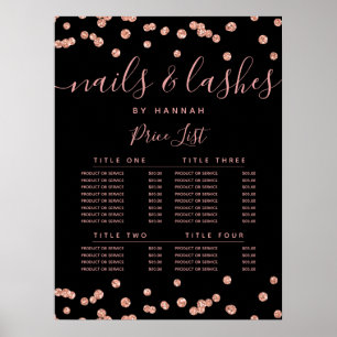 Poster Menu de Preços do Salão de Glitter Rosa Dourado Co