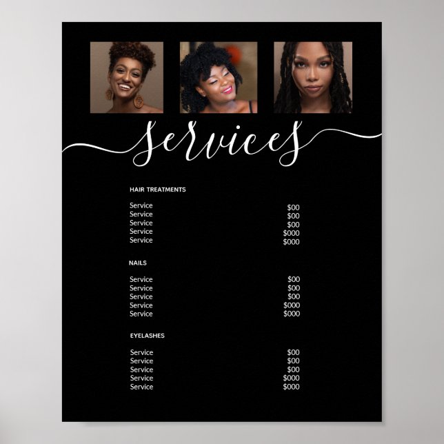 Poster Menu de Serviço de Colagem de Fotografias Negra do (Frente)