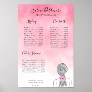 Poster Menu de Serviço Menina com Trança Aquarela Rosa