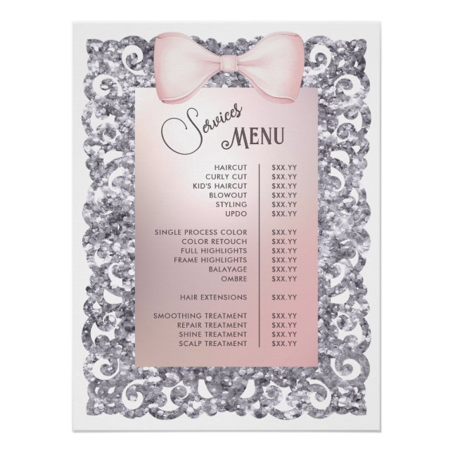 Póster Menu de Serviços de Arco Rosa de Quadro da Glitter (Frente)