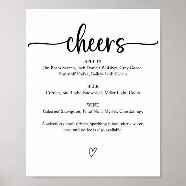 Poster Menu de Sinal de Bar de Casamento de saudações Imp (Frente)
