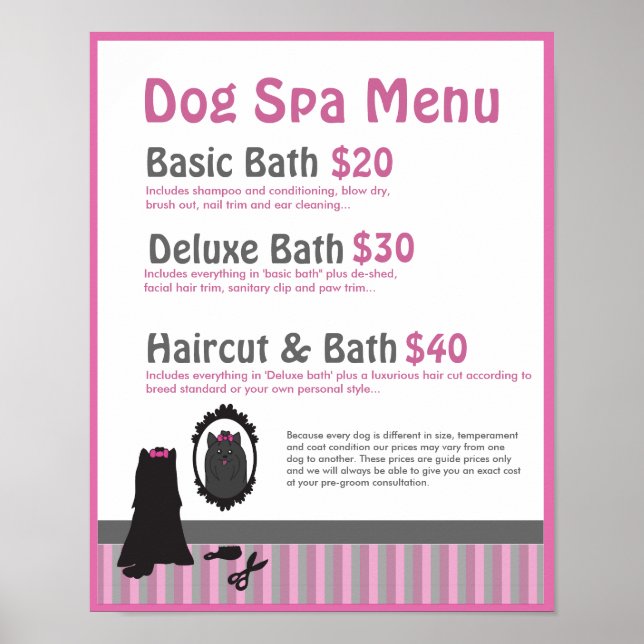 Poster Menu de Spa de Embelezamento de Cães - Personalizá (Frente)