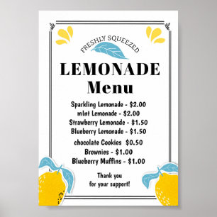 Poster Menu de suporte da Lemonade