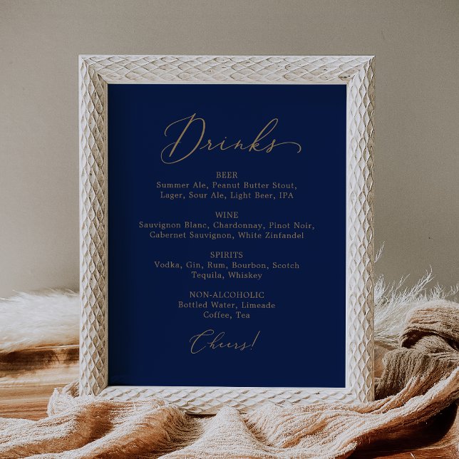 Poster Menu Delicar Drink de Casamento Dourado e Marinho (Criador carregado)