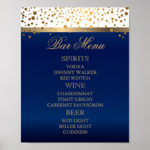 Poster Menu do bar - branco e azuis marinhos com confetes