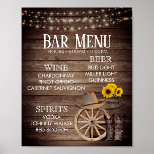Poster Menu do bar - casamento de madeira do tambor do