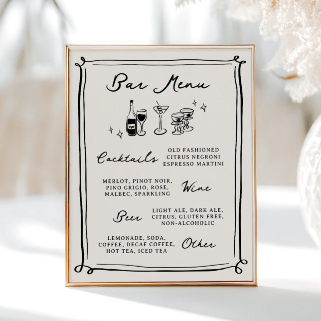 Poster Menu do Bar com Desenhos à Mão Caprichosos (Criador carregado)
