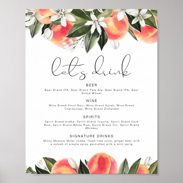 Poster Menu do Bar de Bebidas SAVANNAH Peach (Frente)