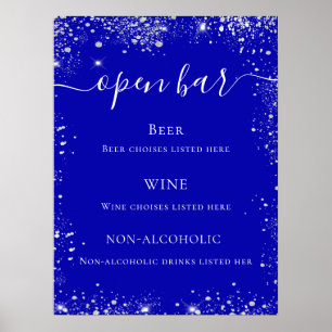 Poster Menu do bar de casamento da brilhante prata azul