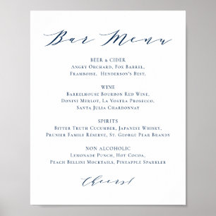Poster Menu do Bar de Casamento de Script Minimalista de