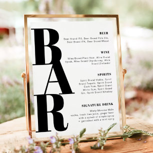 Poster Menu do Bar de Casamentos Negros RILEY Modern
