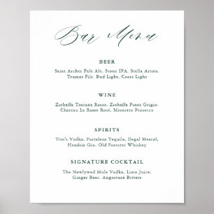 Poster Menu do Bar do Casamento vintage Emerald Greenery