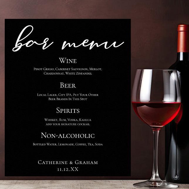 Poster Menu do Bar Formal de Casamento Elegante de Script (Criador carregado)