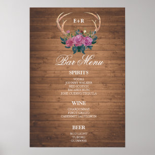 Póster MENU DO BAR placa grande   Chifre de veado   bar d