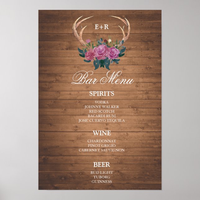 Póster MENU DO BAR placa grande | Chifre de veado | bar d (Frente)