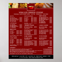 Menu do restaurante chinês