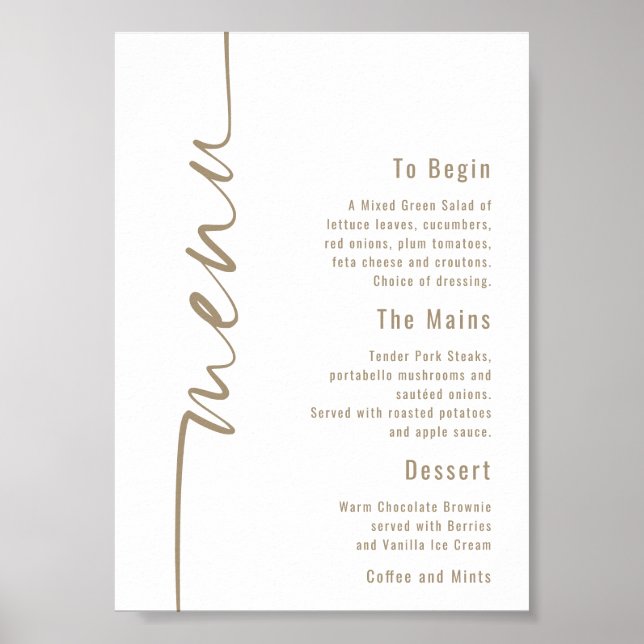Poster Menu Dourado de Champanhe de Casamento da Caligraf (Frente)
