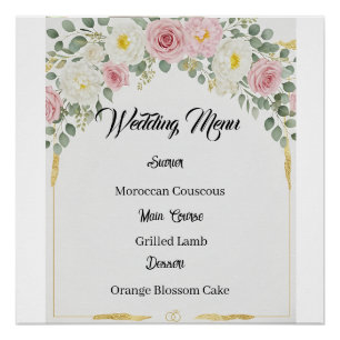 Póster Menu Dourado Floral do Elegante marroquino