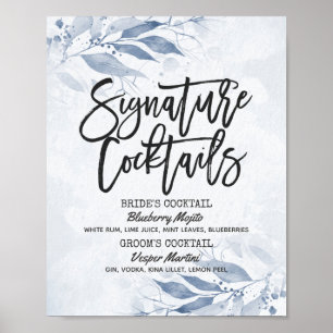 Poster Menu Drink de Assinatura de Casamento da Watercolo