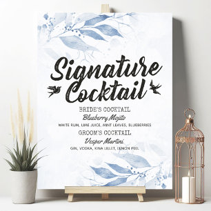 Poster Menu Drink de Assinatura de Casamento da Watercolo