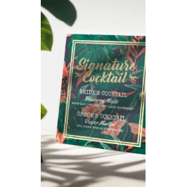 Póster Menu Drink de Assinatura de Casamento Floral Tropi