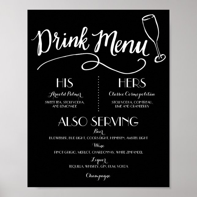 Póster Menu Drink de Assinatura | Decoração de Casamento (Frente)