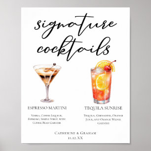 Poster Menu Espresso Martini Tequila Sunrise