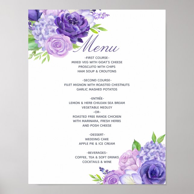 Poster Menu Floral Ultra Violet Watercolor (Frente)