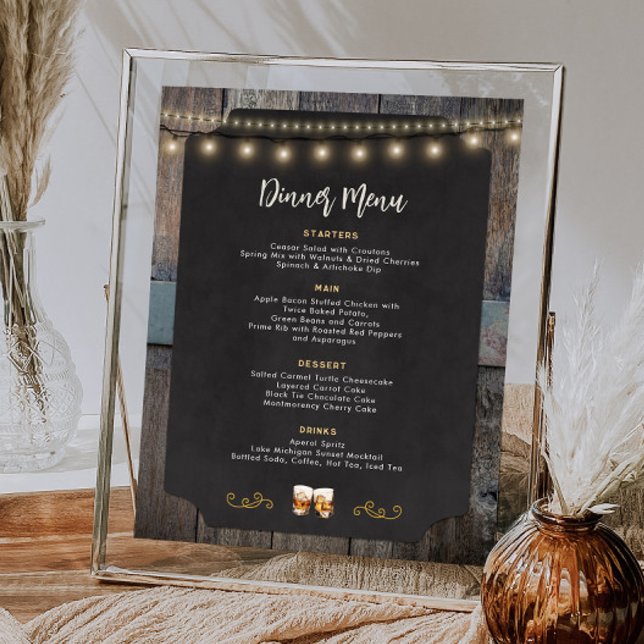 Poster Menu Janto Rustic Cheers Whiskey Themed 8x10 (Rustic Cheers Whiskey Themed 8x10 Dinner Menu Poster)
