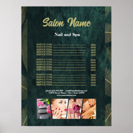 Poster Menu Lista de Preços de Salão de Dourada Verde