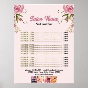 Poster Menu Lista de Preços de Salão em Nail Beauty Flora