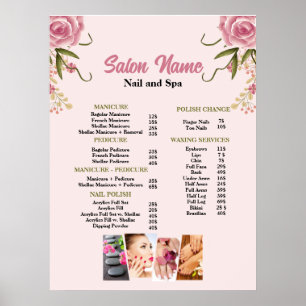 Poster Menu Lista de Preços de Salão em Nail Beauty Flora
