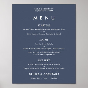 Poster Menu Marinho Azul de Casamento com Texto Simples
