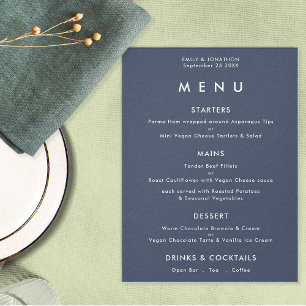 Poster Menu Marinho Azul de Casamento com Texto Simples
