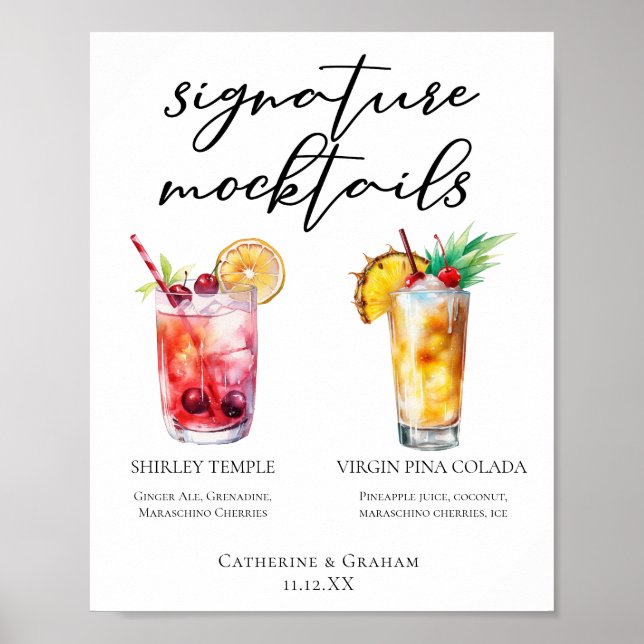Poster Menu Mocktails Shirley Temple Piña Colada (Frente)