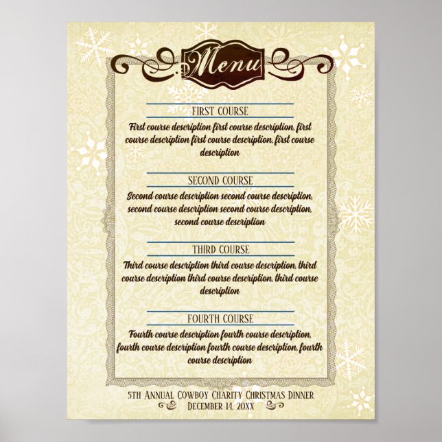 Poster Menu personalizado de Natal com flocos de neve de  (Frente)